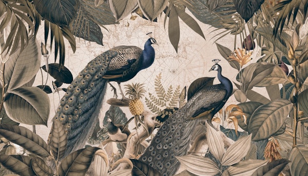 Vintage Peacock Reverie Blue Beige