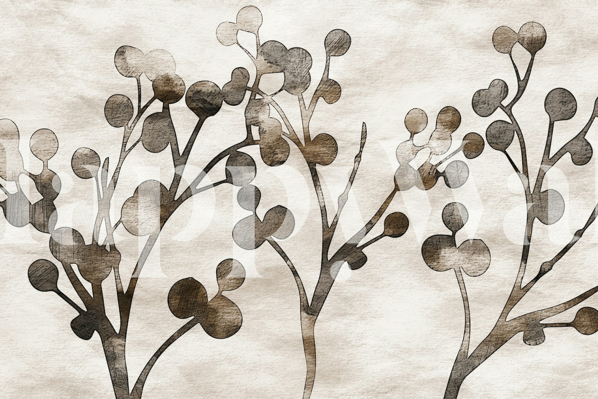 Papier peint aux tons neutres avec des branches d'arbres asiatiques