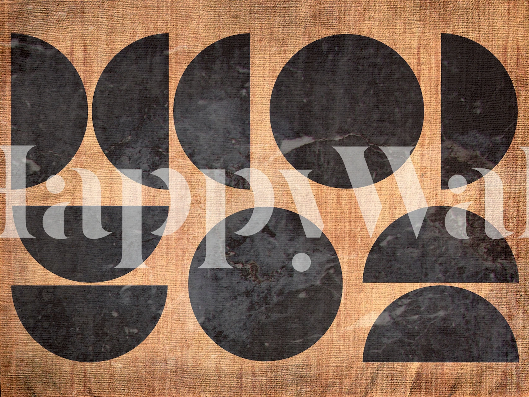 Geometric shapes in black on textured beige background wallpaper