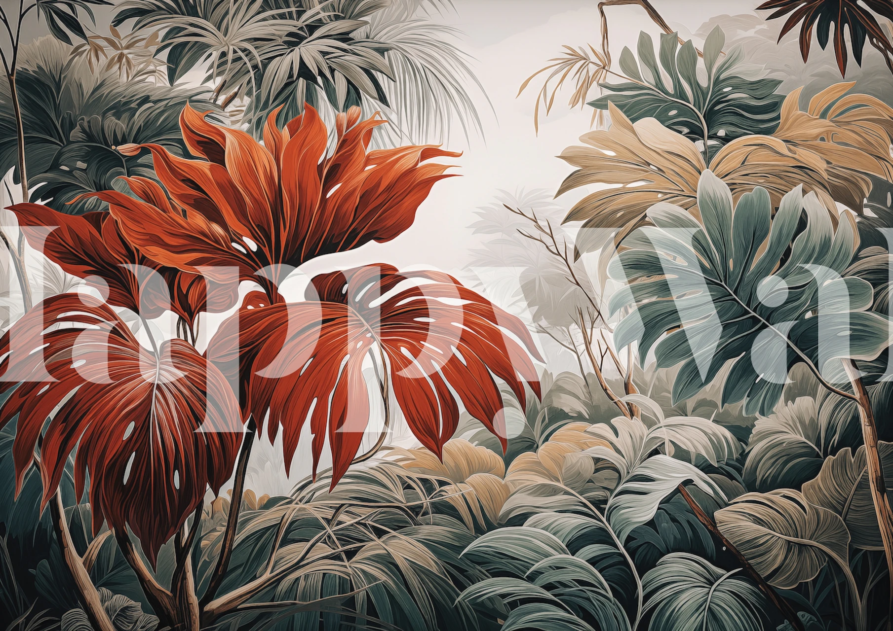 Papier peint Natural Elegance avec des plantes luxuriantes