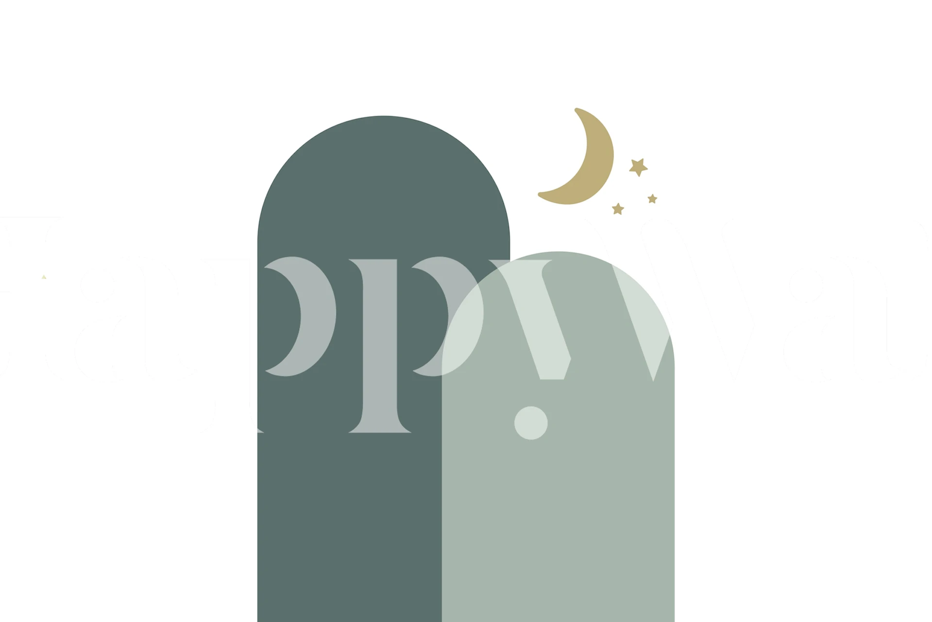 Teal and green arch shapes with moon and stars wallpaper