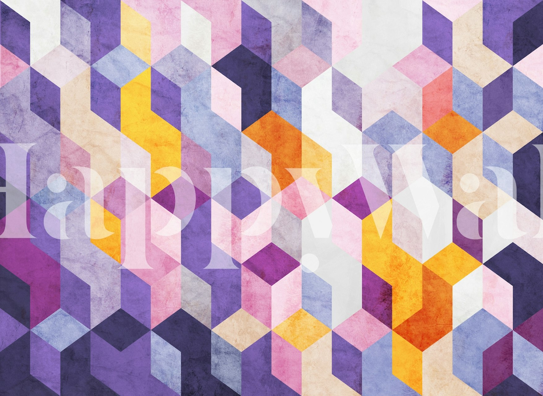 Geometric pattern in purple, pink, orange, and yellow tones wallpaper