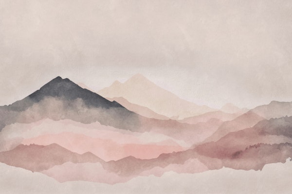 Watercolor Mountain Landscape Coral Pink