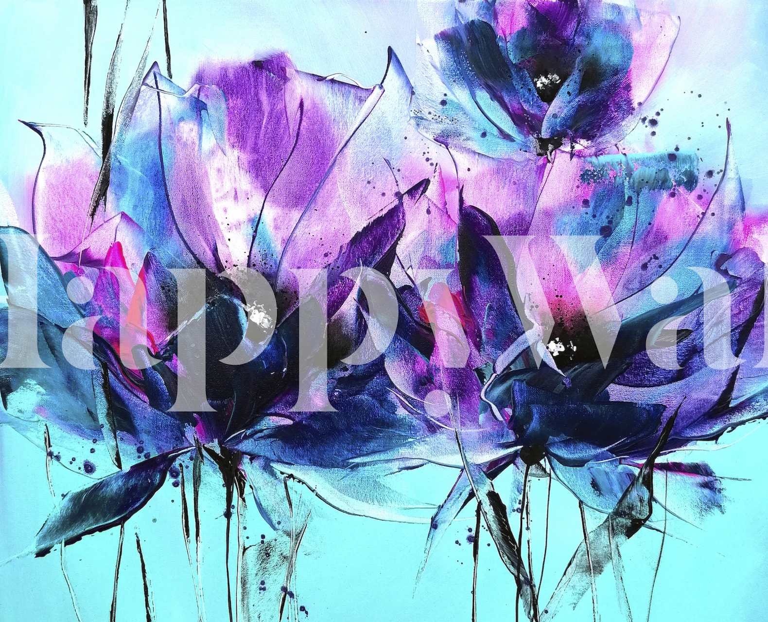 Flower Sensation Blue Pink wallpaper design
