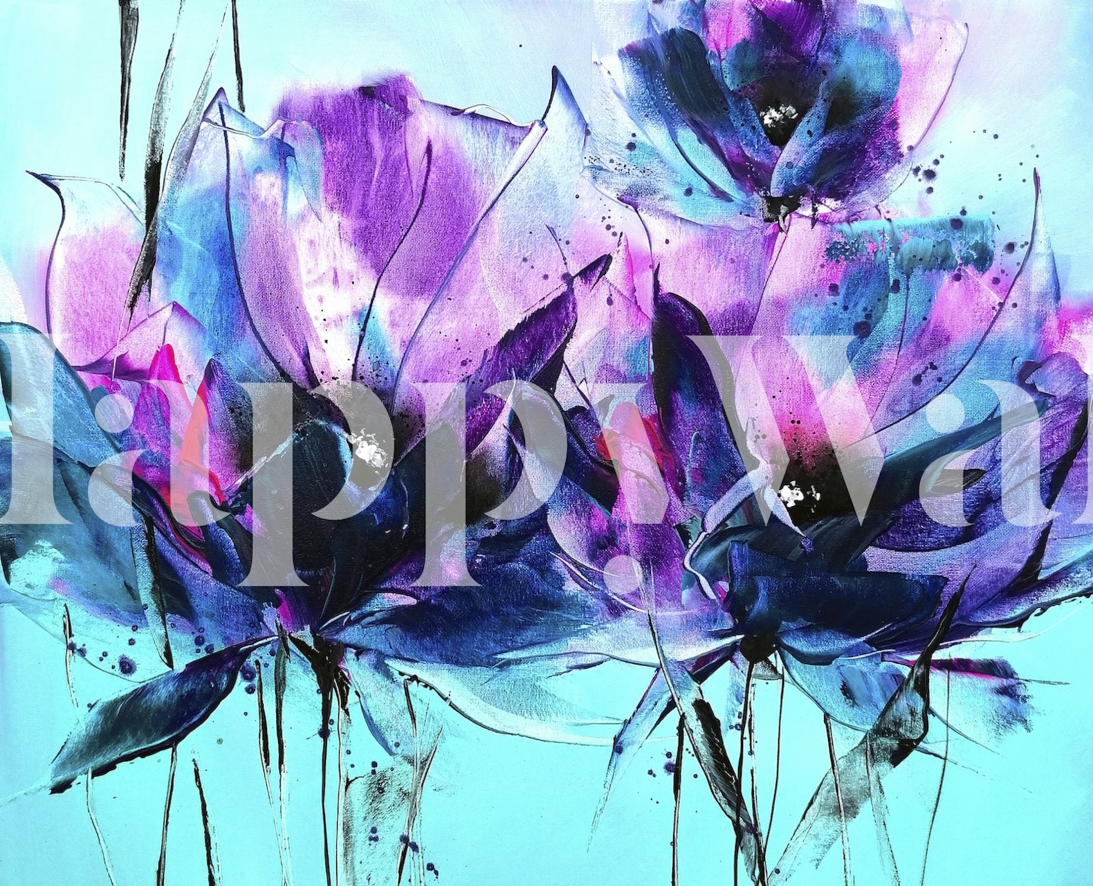 Flower Sensation Blue Pink wallpaper design