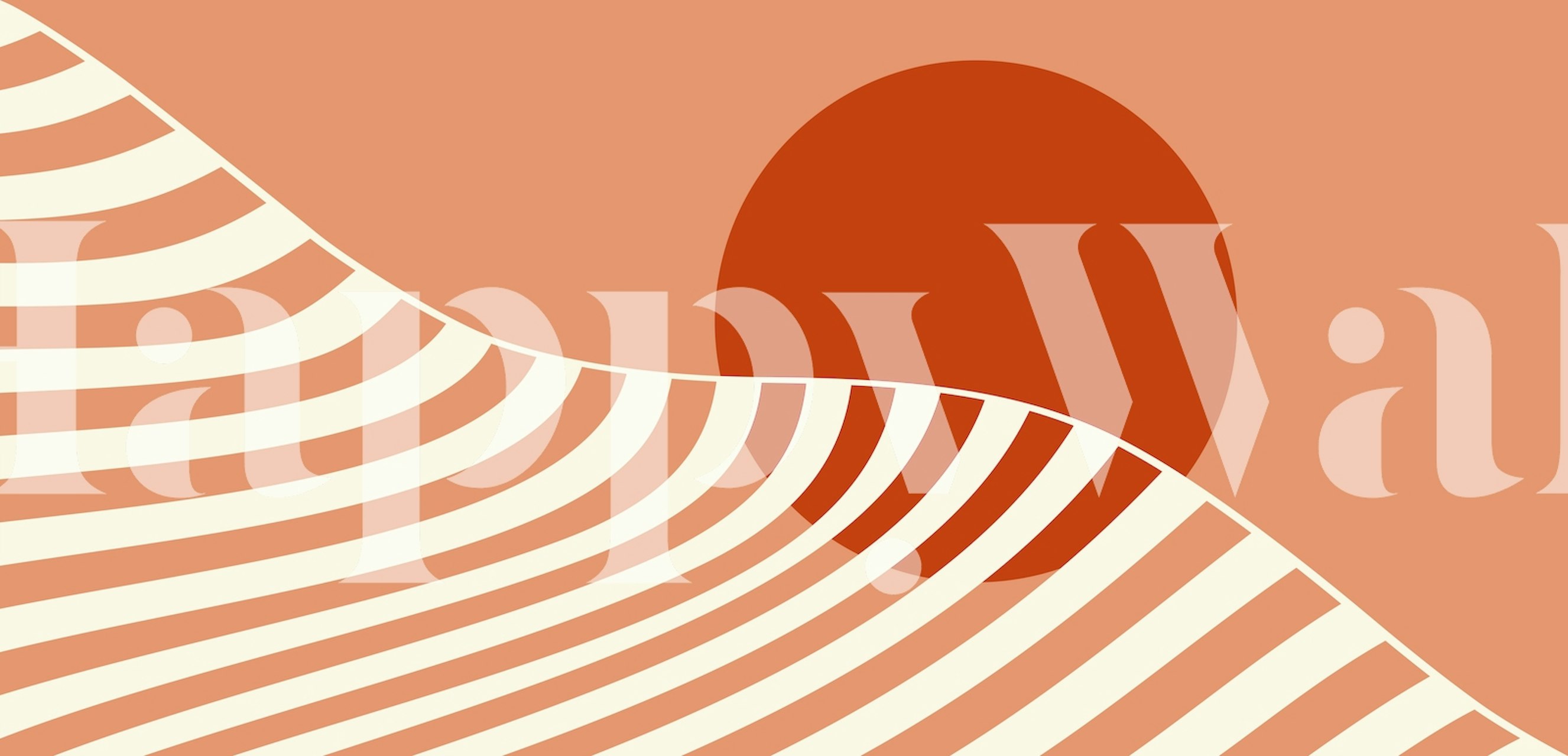 Abstract Happy Sunrise Wave Line Circle wall mural with warm tones and soothing wave patterns