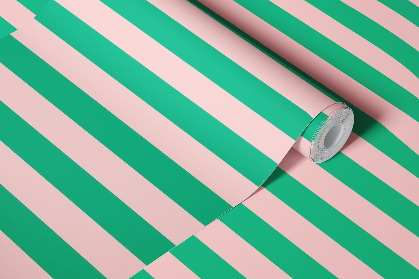 Green Pink Striped Seventies Art wallpaper roll