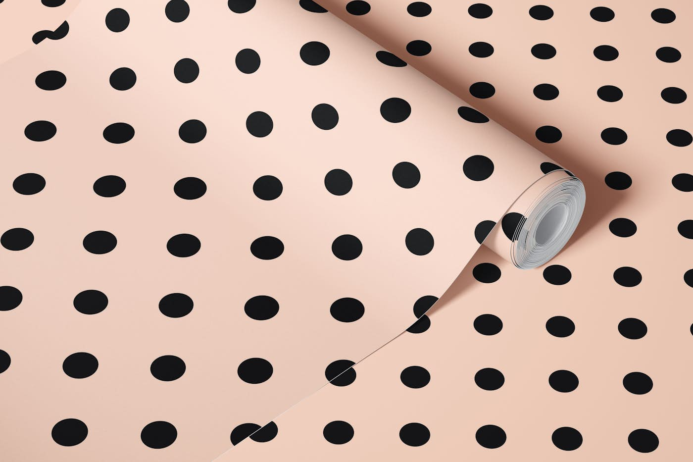 Polka Dots - Black on Pink wallpaper roll