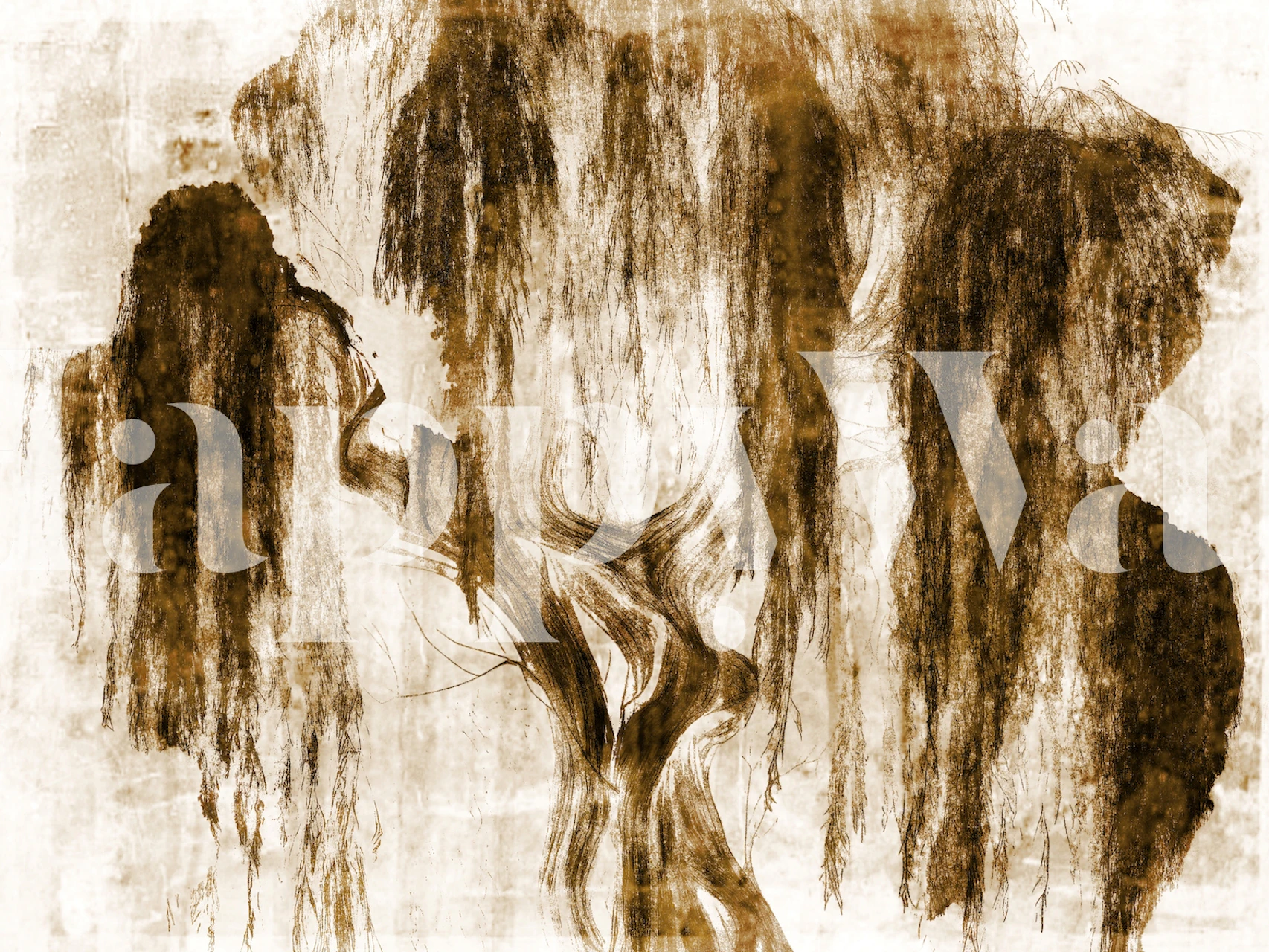 Willow tree illustration in brown hues on textured background wallpaper