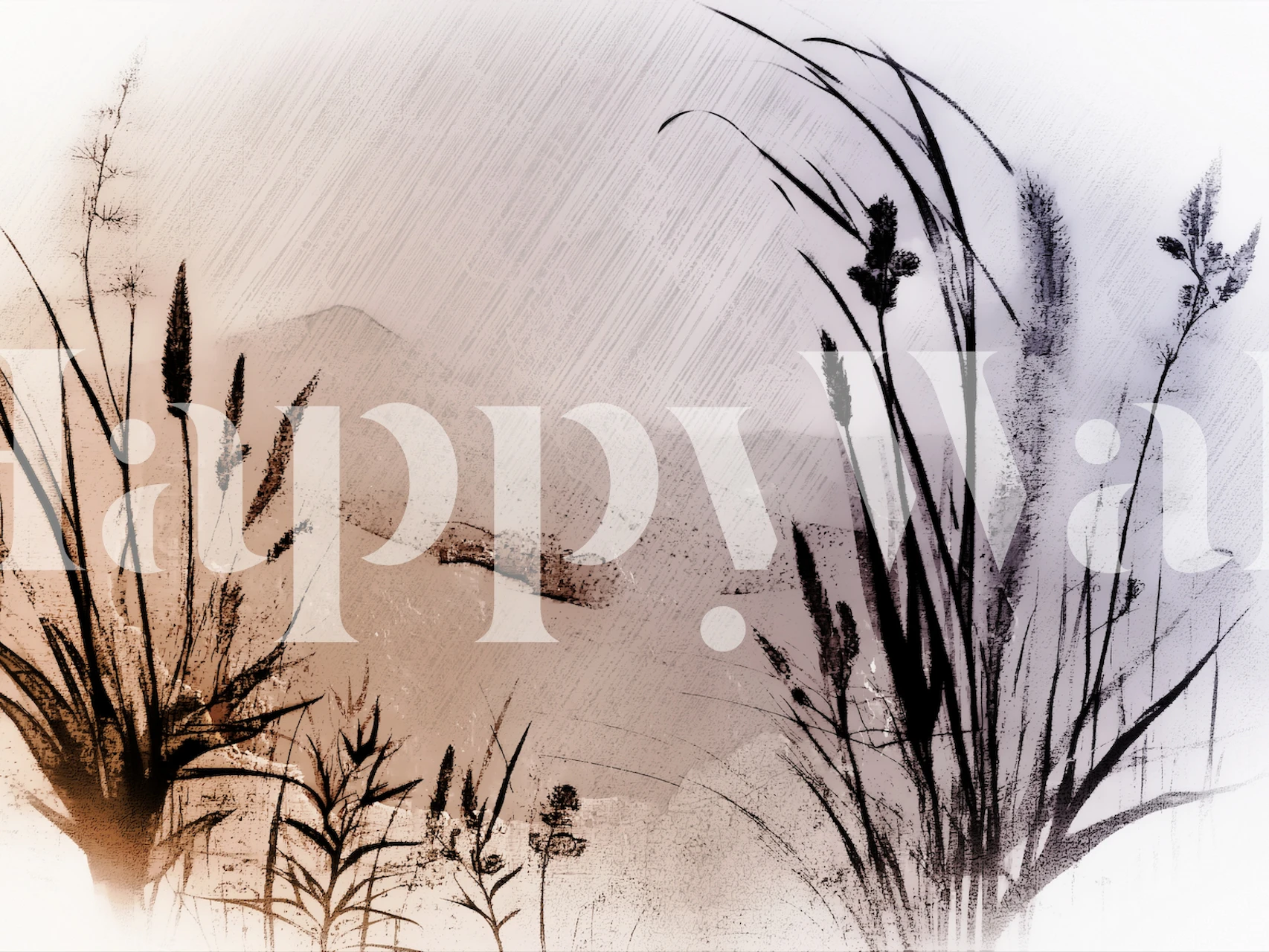 Skandinaavinen niitty kasveilla siluetti seinämaalaus