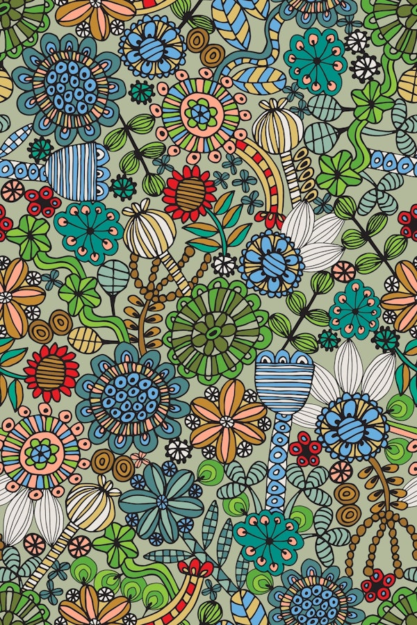 COLOURING BOOK FLOWERS Retro 70s Colours