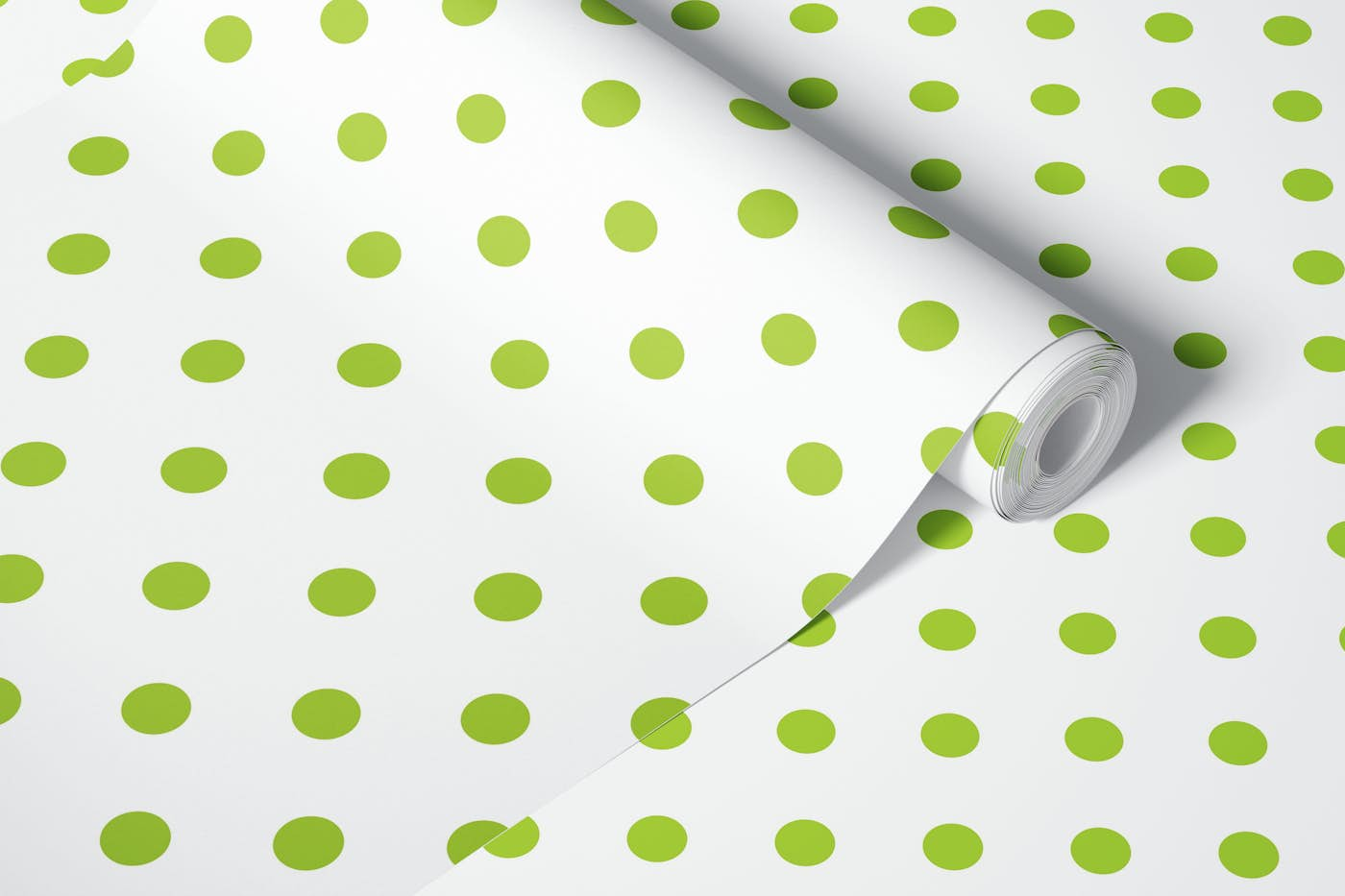 Polka Dots - Lime Green on White wallpaper roll