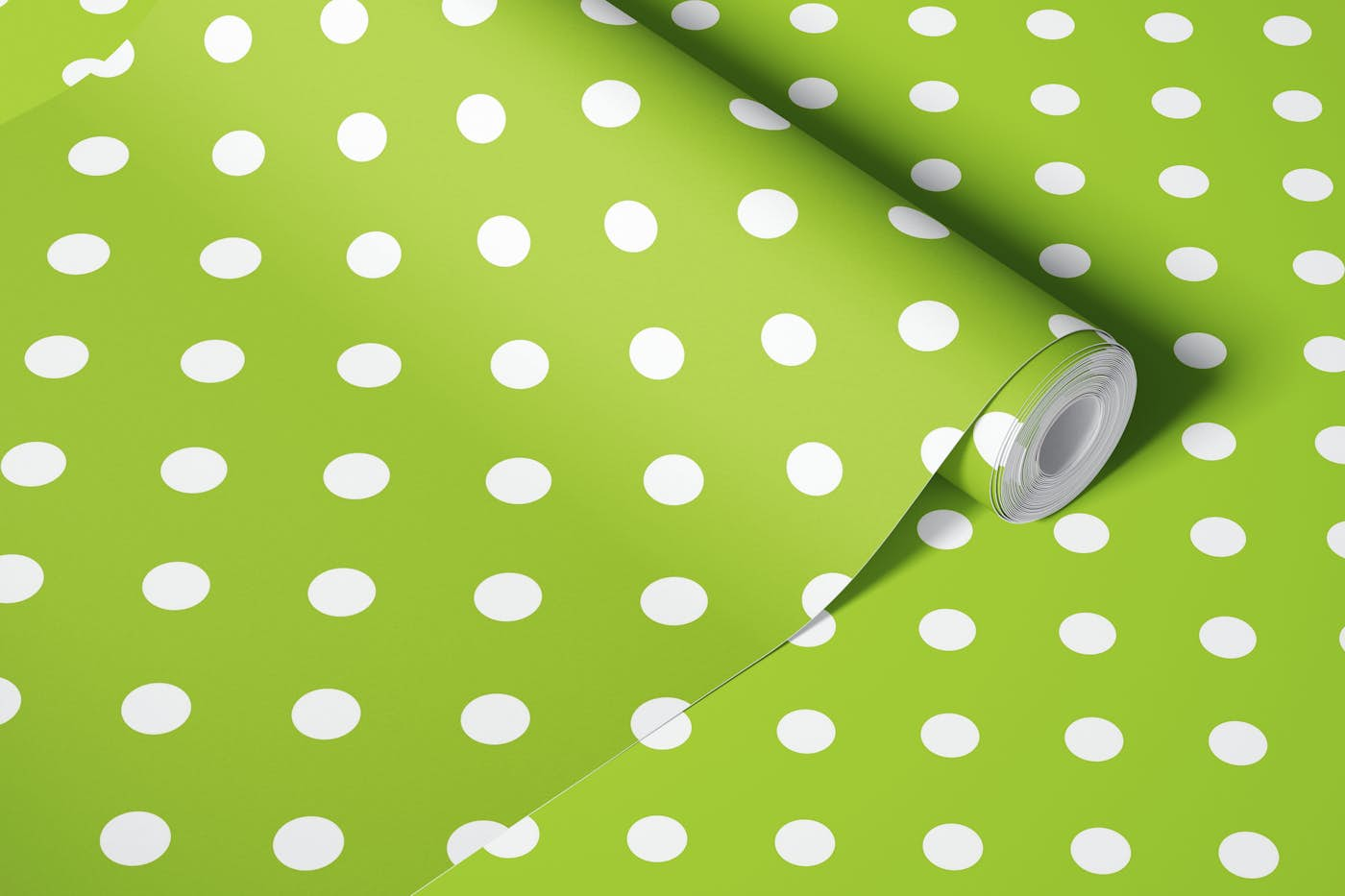 Polka Dots - White on Lime Green wallpaper roll