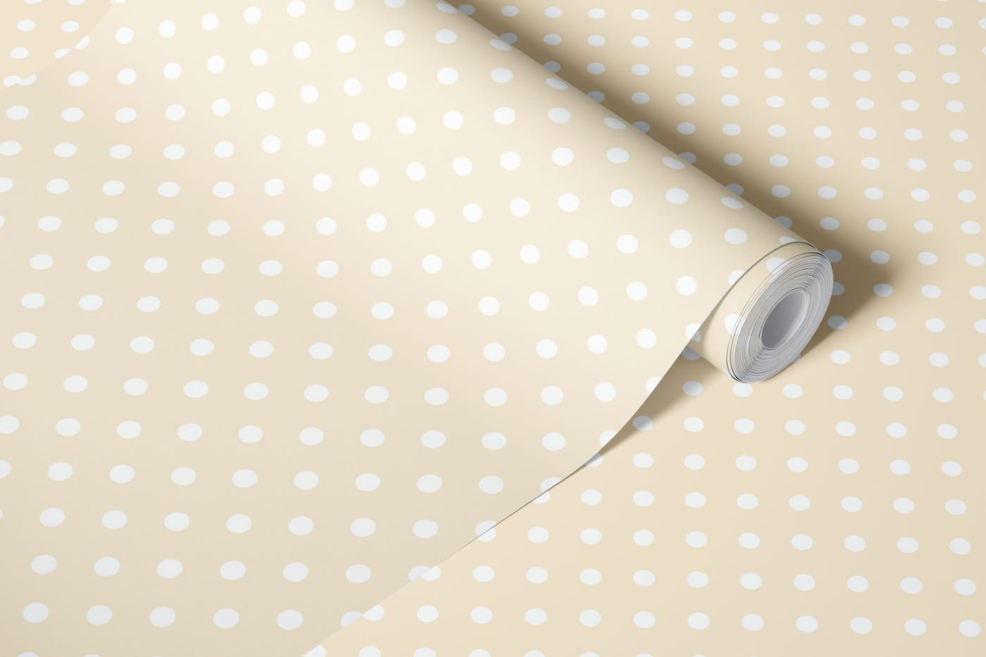 Polka Dots- White dots on Champagne wallpaper roll