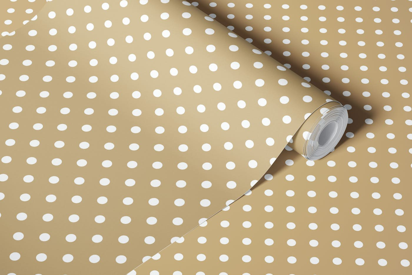 Polka Dots - White on Beige wallpaper roll