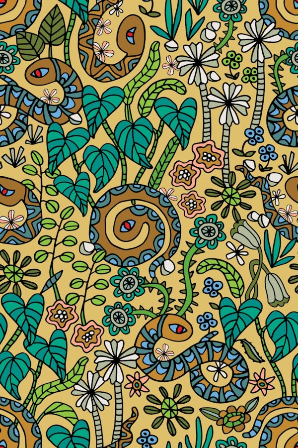 COLORING BOOK SNAKES Garden Retro 70s Colours