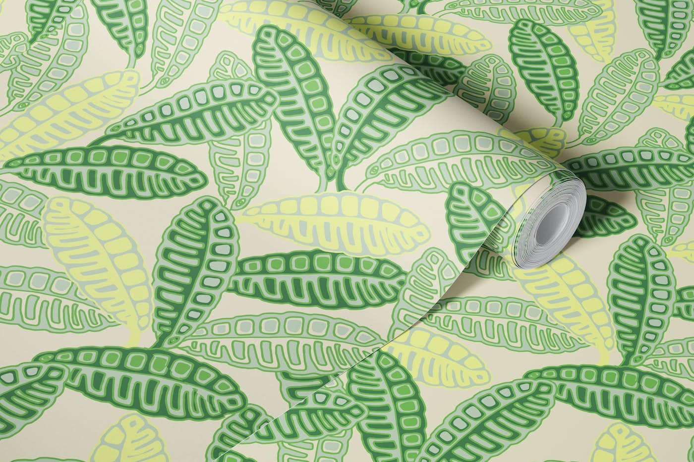 CALATHEAS Mod Tropical Leaves Green Yellow wallpaper roll