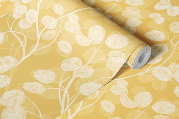 Honesty botanical ivory on mustard yellowwallpaper roll