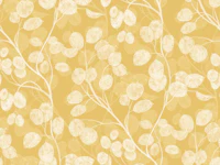 Honesty botanical ivory on mustard yellow behang