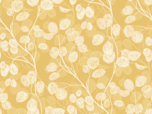 Honesty botanical ivory on mustard yellow