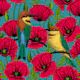 Bee eaters and poppies on turquoise