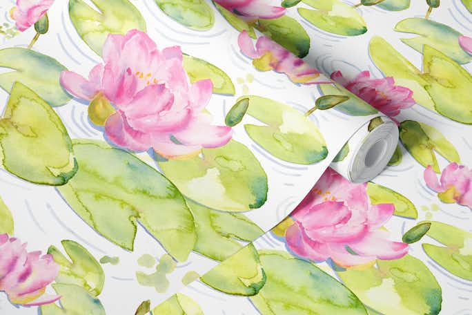 Lily Pond watercolour floralwallpaper roll