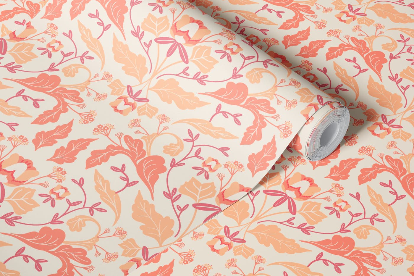 Tulip Tree Flowers Pattern Peach Fuzz wallpaper roll