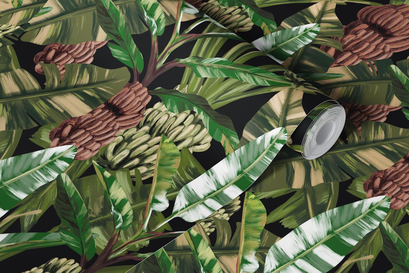 Green Banano Leaves Pattern wallpaper roll