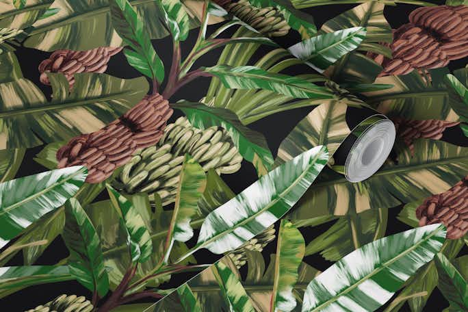 Green Banano Leaves Patternwallpaper roll