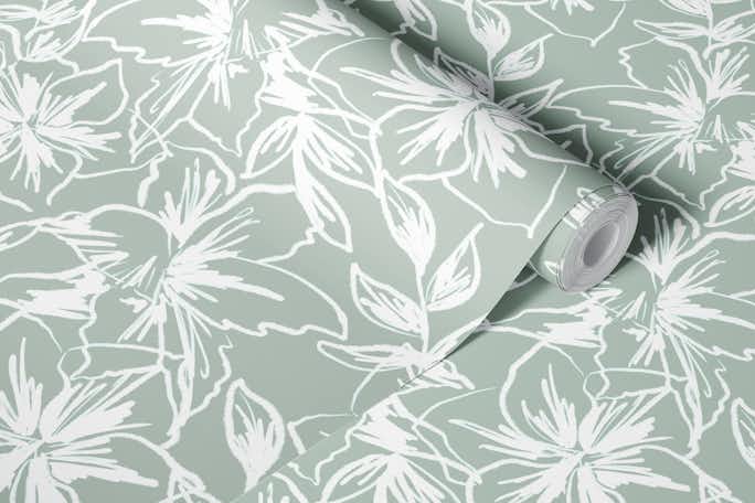 Floral Lines Sage Greenwallpaper roll