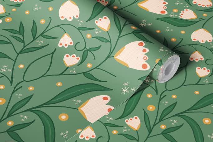 Meadow Spring Floral Greenwallpaper roll
