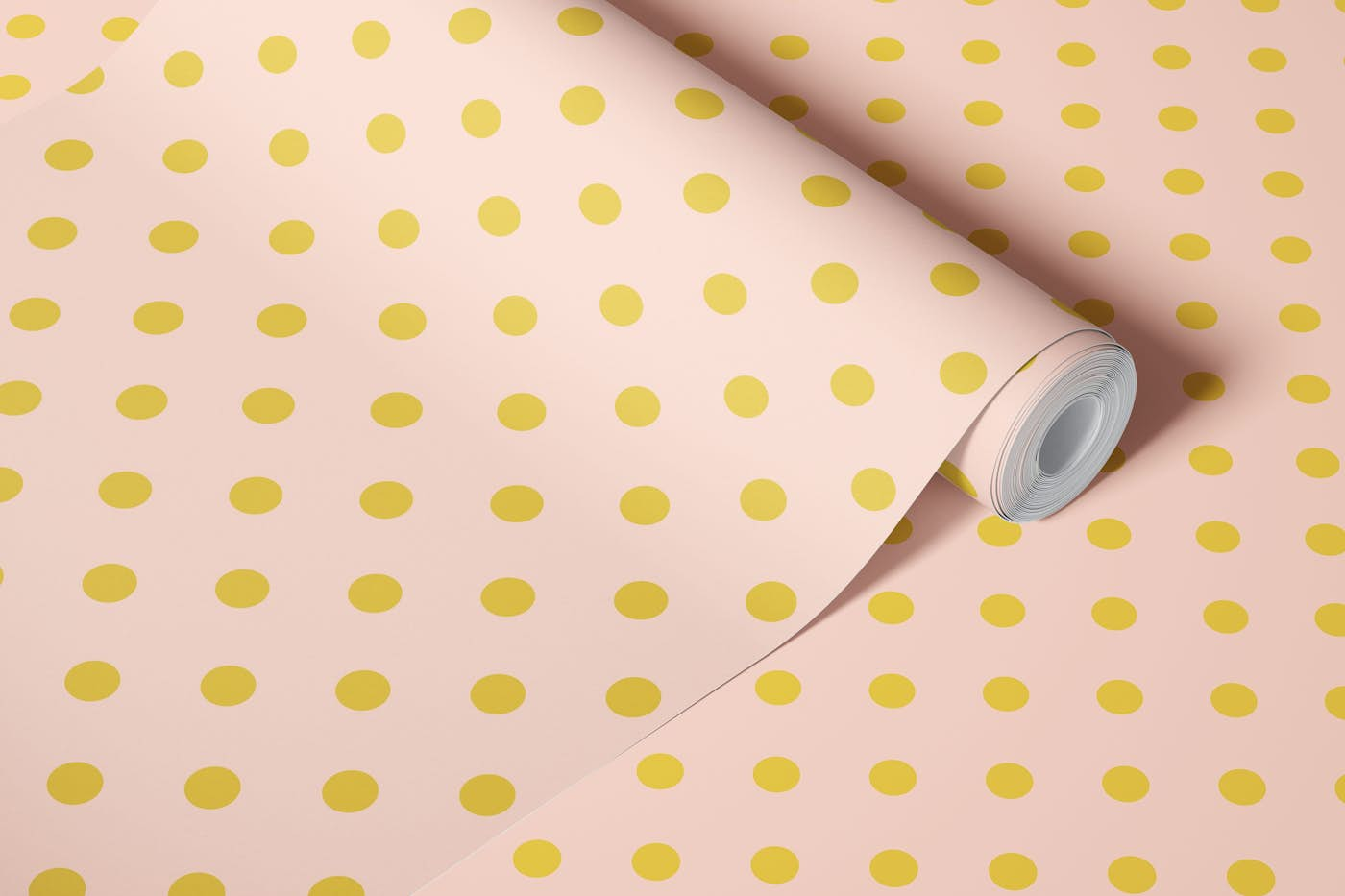 Polka Dots - Pink with Gold Dots wallpaper roll