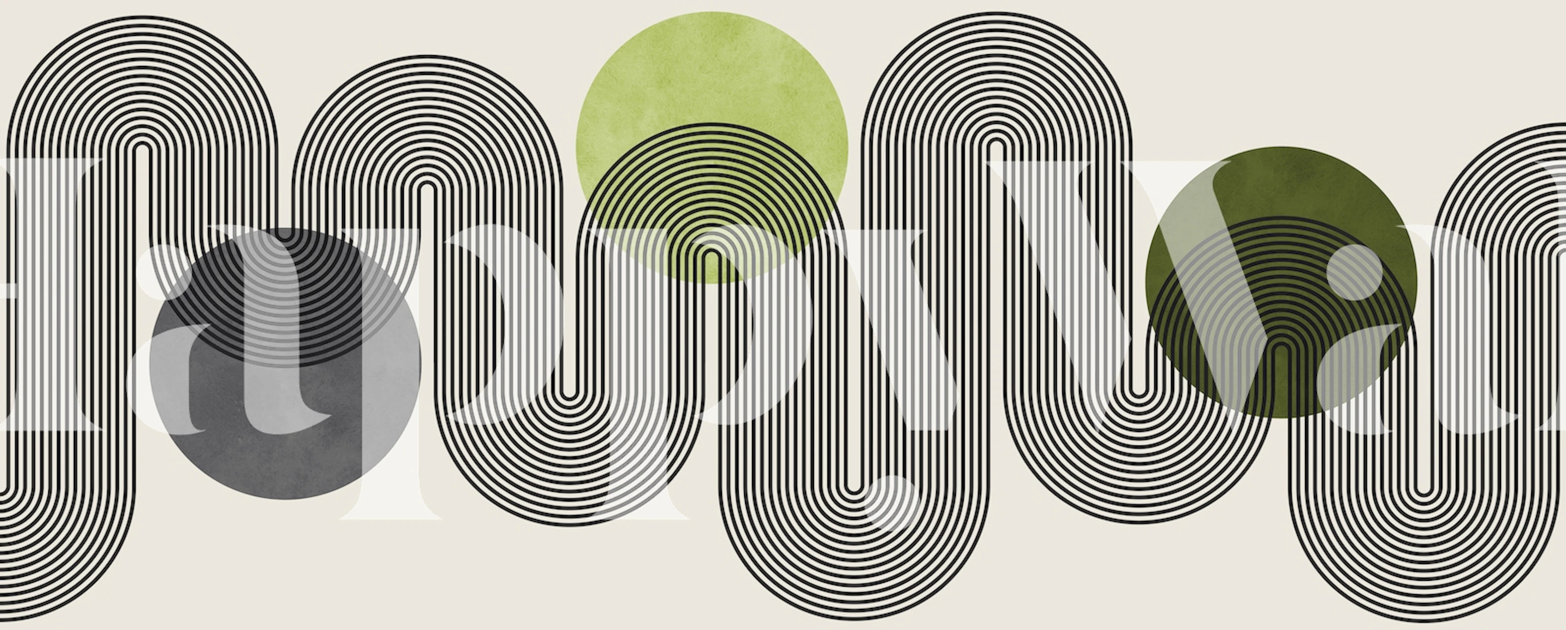 Modern lines and circles wallpaper in a room