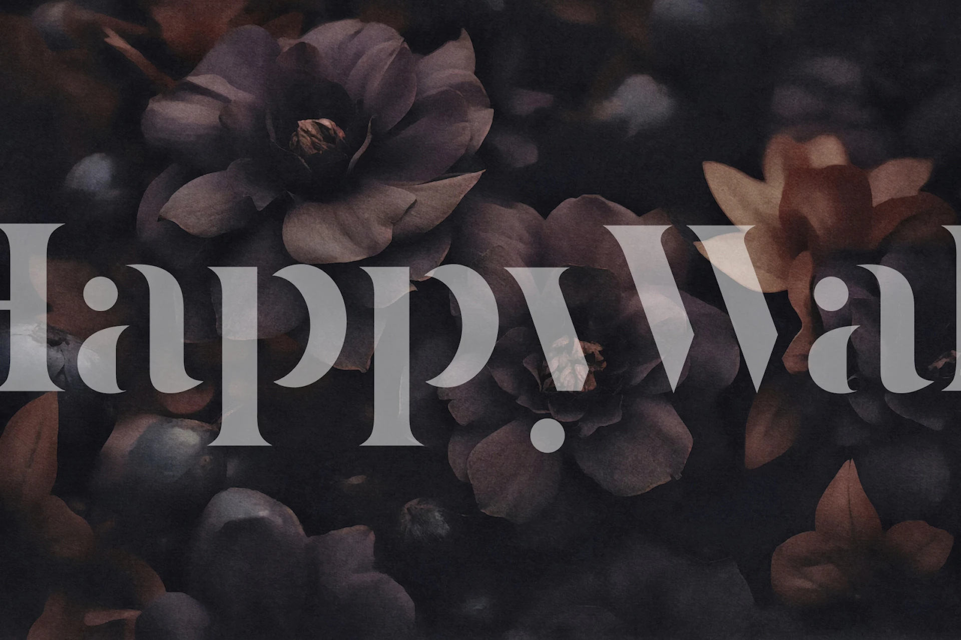 Tummanruskea kukkainen seinämaalaus tunnelmallisella ja tunnelmallisella kukkakuviolla