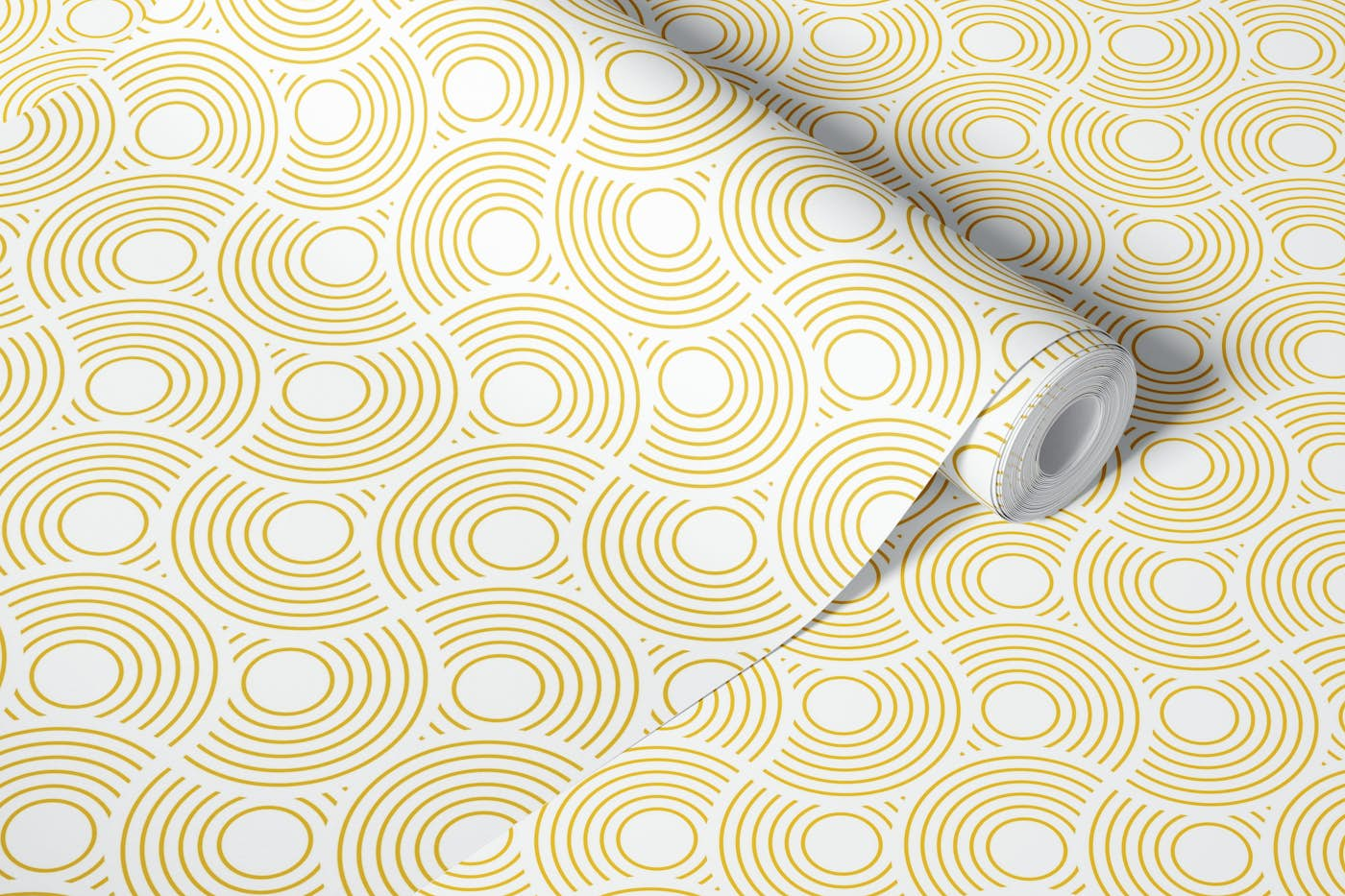 SCALLOP Art Deco Geometric - White Gold wallpaper roll