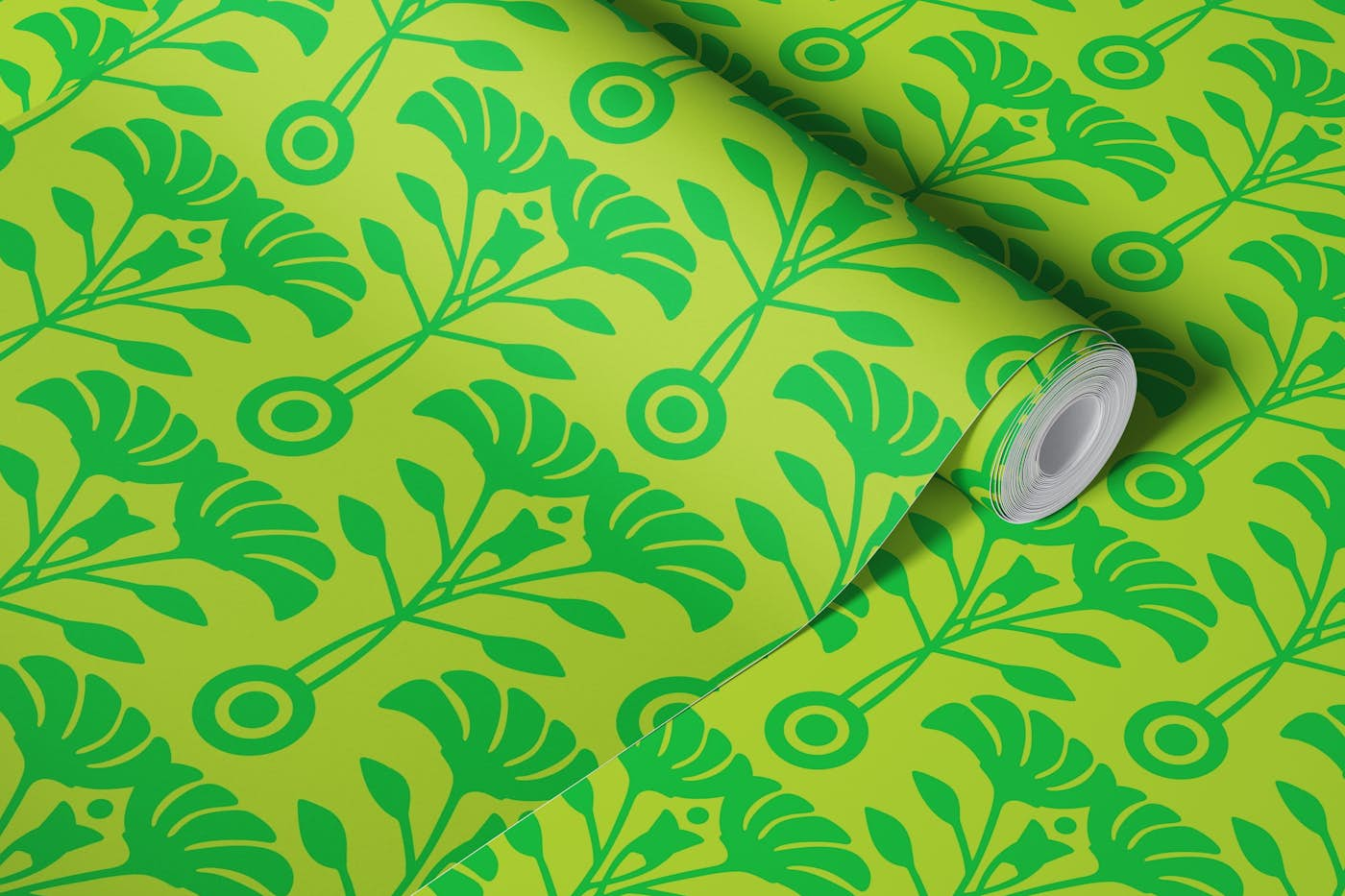 ART NOUVEAU Retro Mid-Century Floral - Lime wallpaper roll