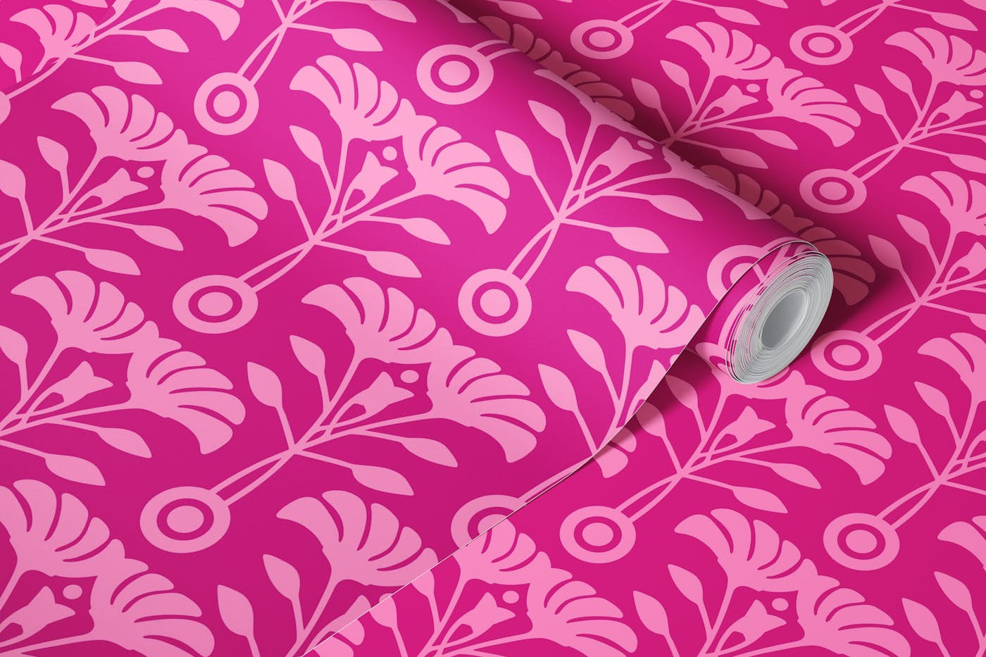 ART NOUVEAU Retro Mid-Century Floral Magenta wallpaper roll