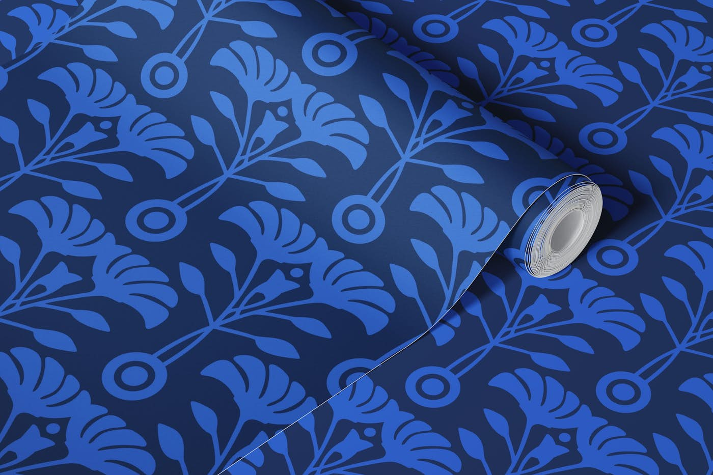 ART NOUVEAU Retro Mid-Century Floral - Navy wallpaper roll