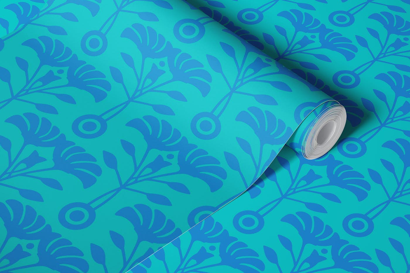 ART NOUVEAU Retro Mid-Century Floral - Azure wallpaper roll