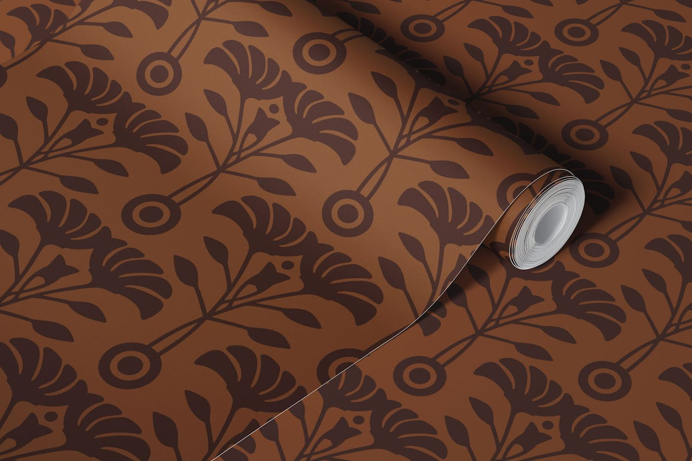 ART NOUVEAU Retro Mid-Century Floral - Brown wallpaper roll