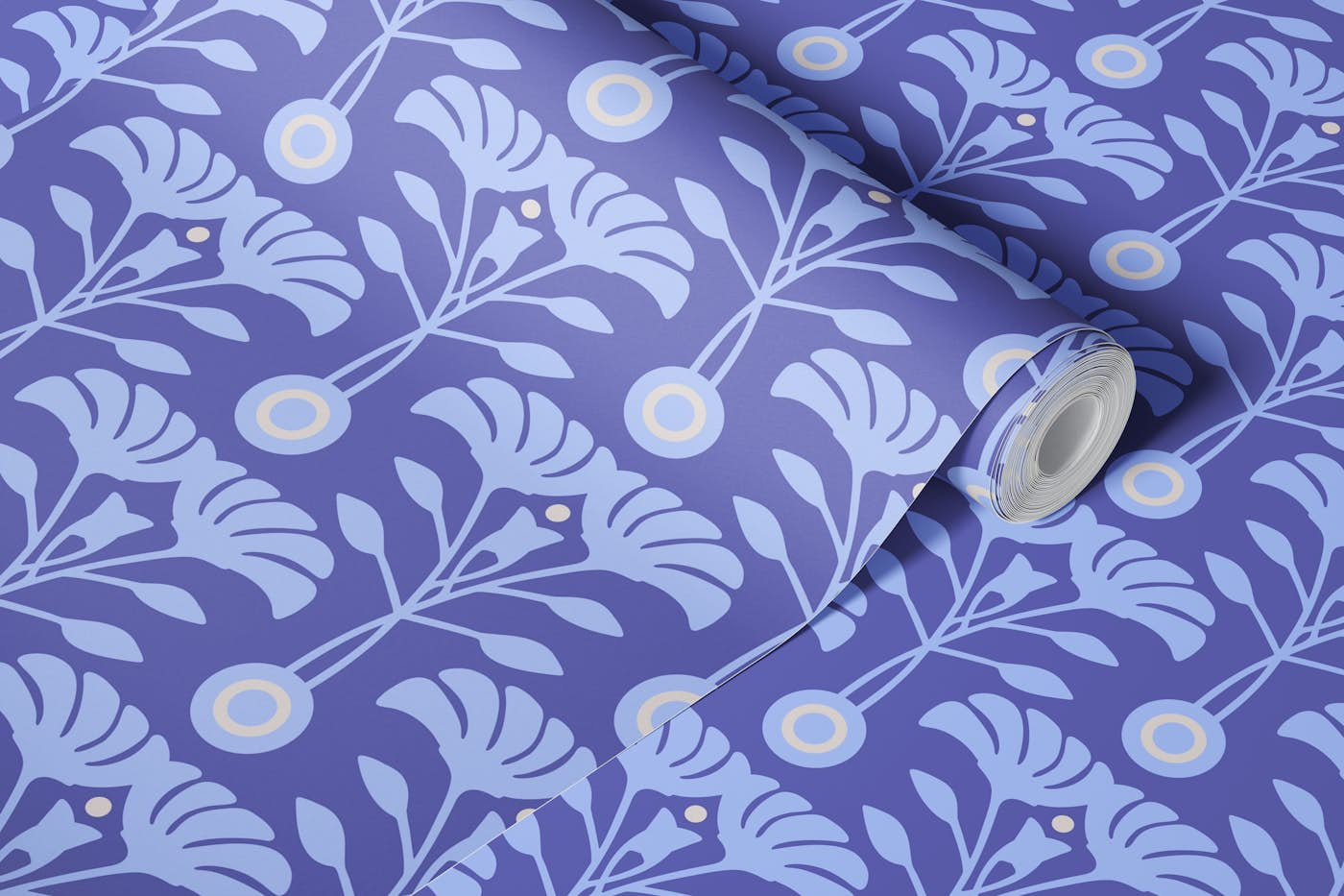 ART NOUVEAU Retro Mid-Century Floral - Purple wallpaper roll