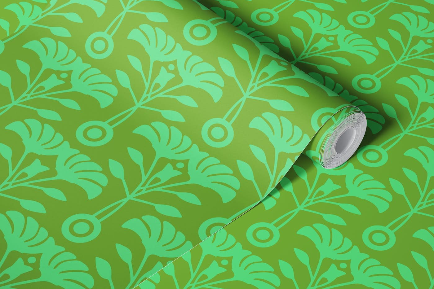 ART NOUVEAU Retro Mid-Century Floral - Olive wallpaper roll