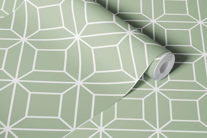 Victor Diamond Tiles - White on Sage Greenwallpaper roll