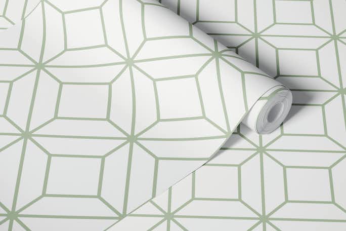 Victor Diamond Tiles - Sage Green on Whitewallpaper roll
