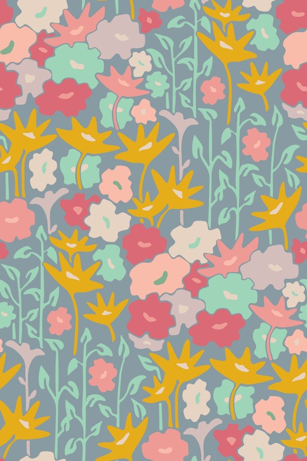 GARDEN BED Retro Abstract Flower Garden Gray