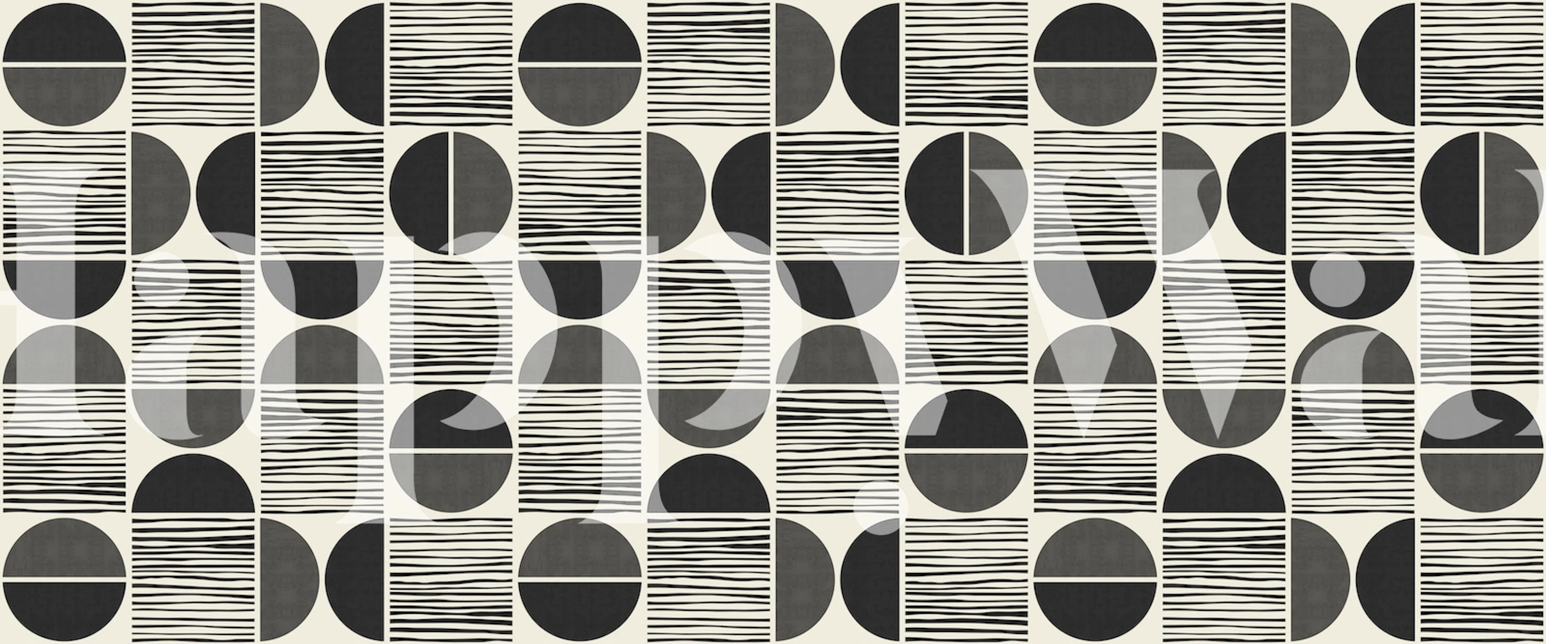 Geometric black and white patterns featuring lines and circles wallpaper