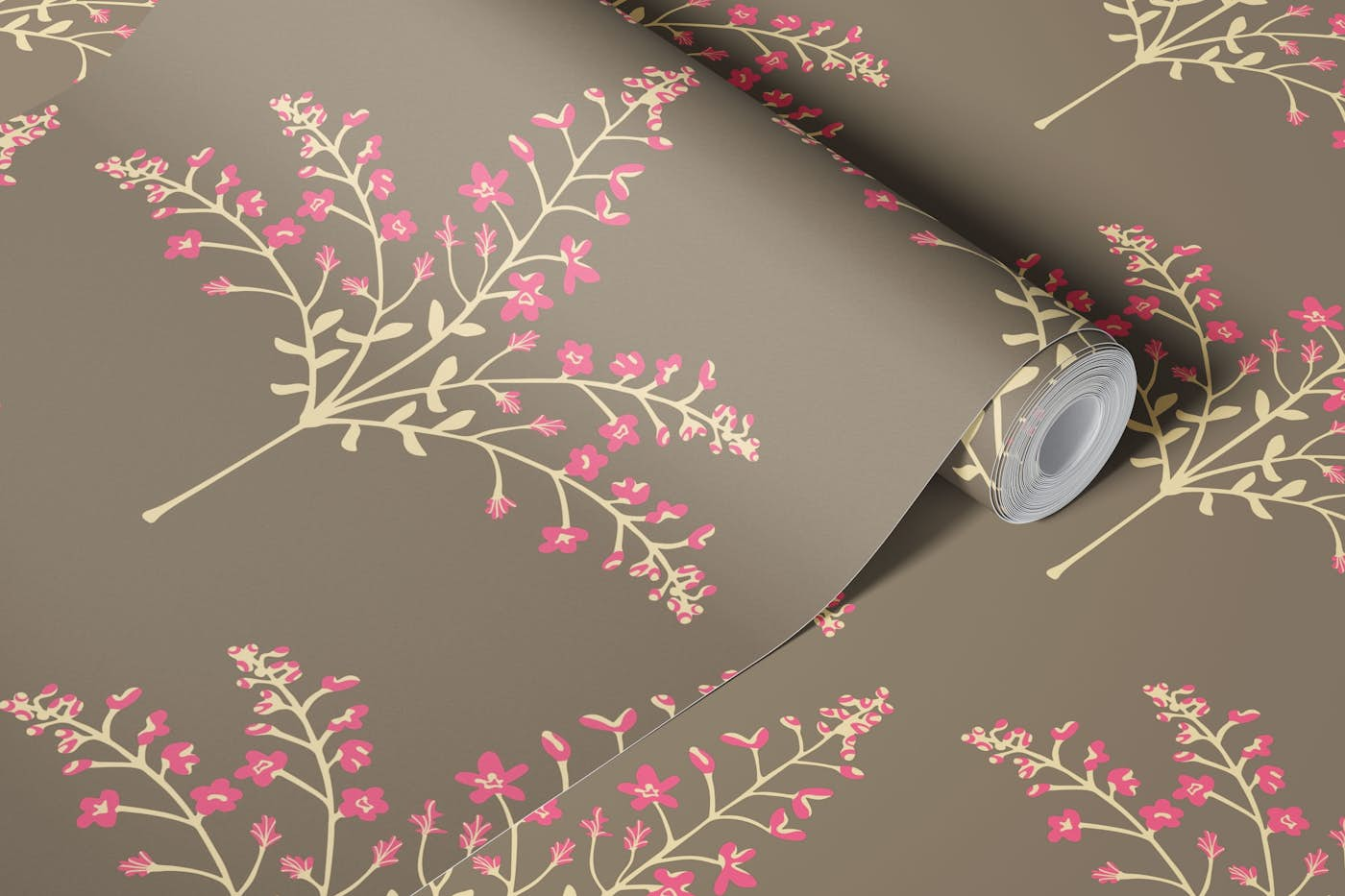 PASHMINA Floral Botanical - Pink and Brown wallpaper roll