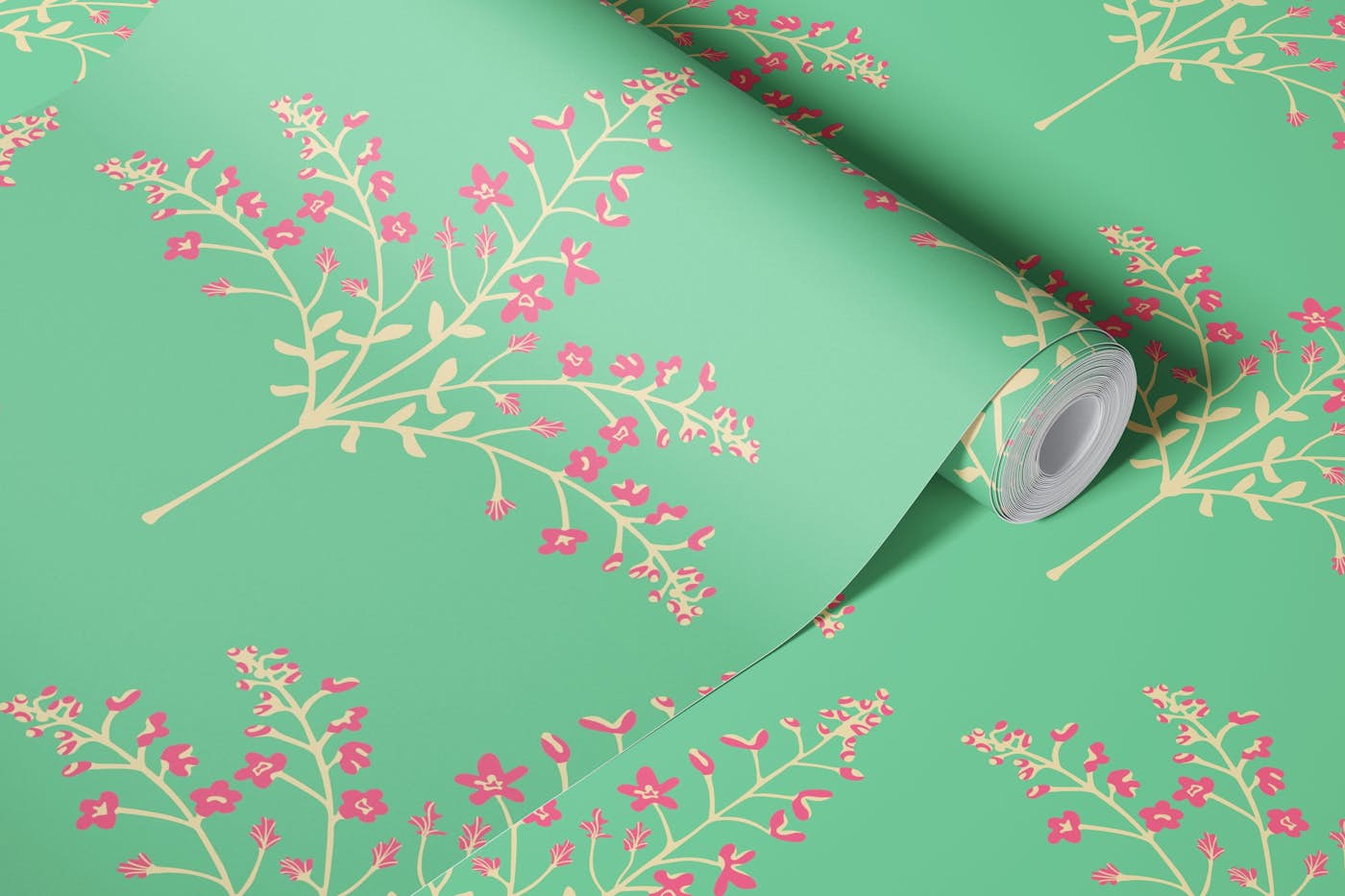 PASHMINA Floral Botanical - Pink Green wallpaper roll