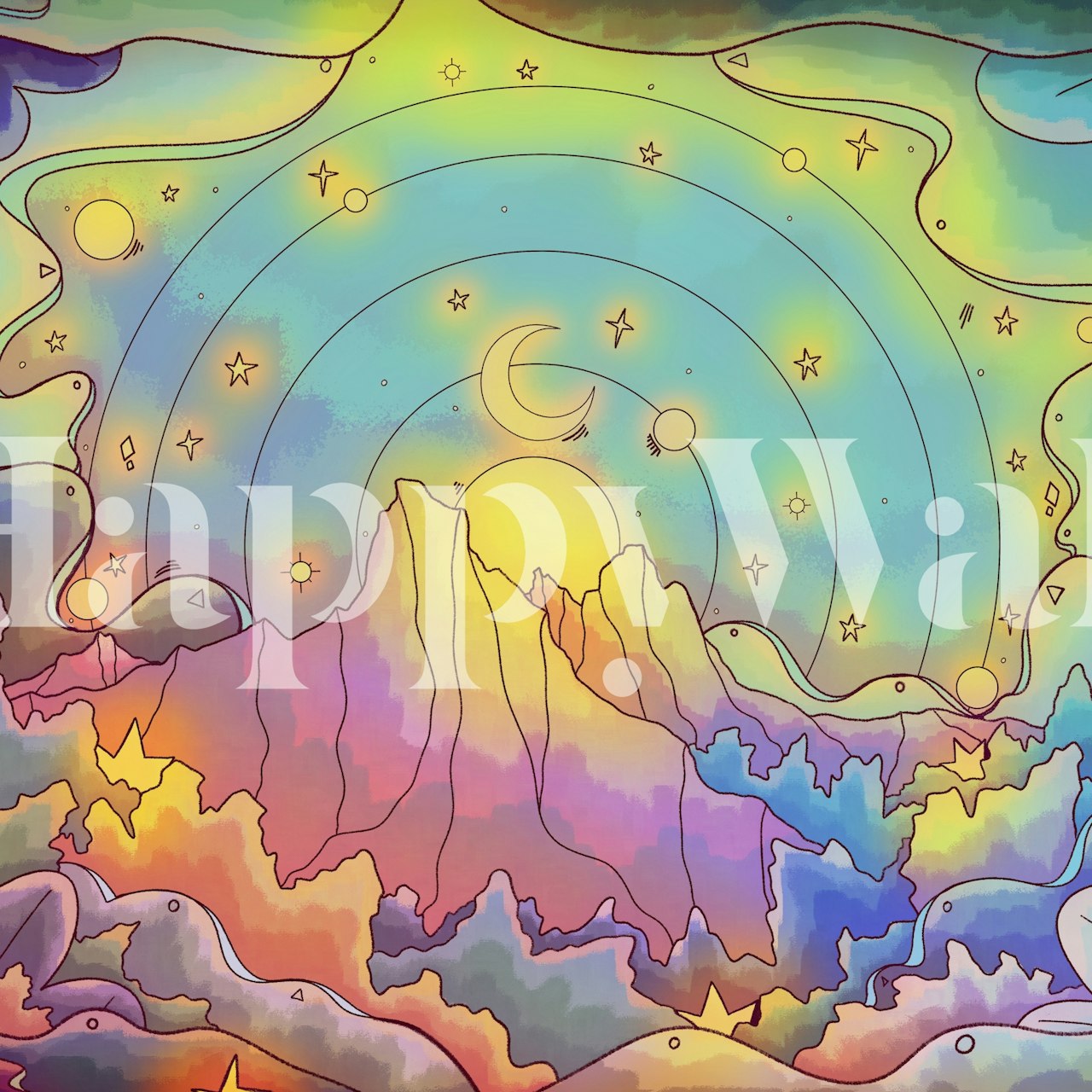 A vibrant night diseño de papel tapiz en una habitación