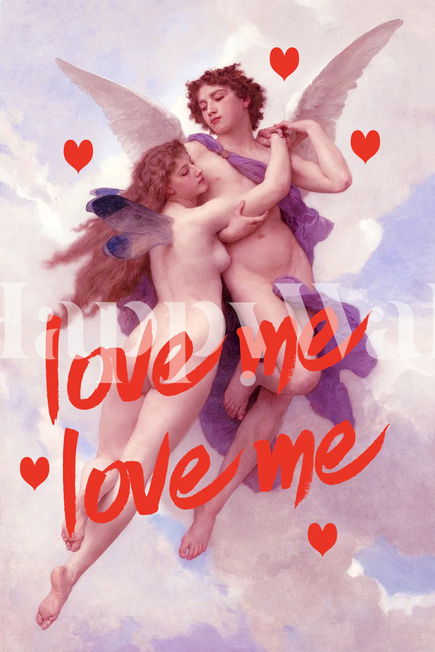 Romantic Love Angel wall mural with angels and hearts